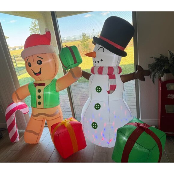 🆕6FT Christmas Inflatable Gingerbread Snowman Gift Box Outdoor Decoration - Picture 2 of 8